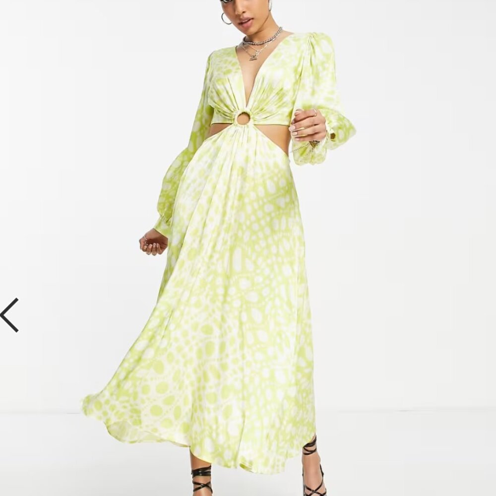 Topshop Petite Cut Out Lime Midi Dress